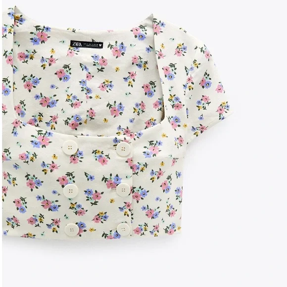 ZARA linen blend floral print cropped top size medium - Picture 7 of 13